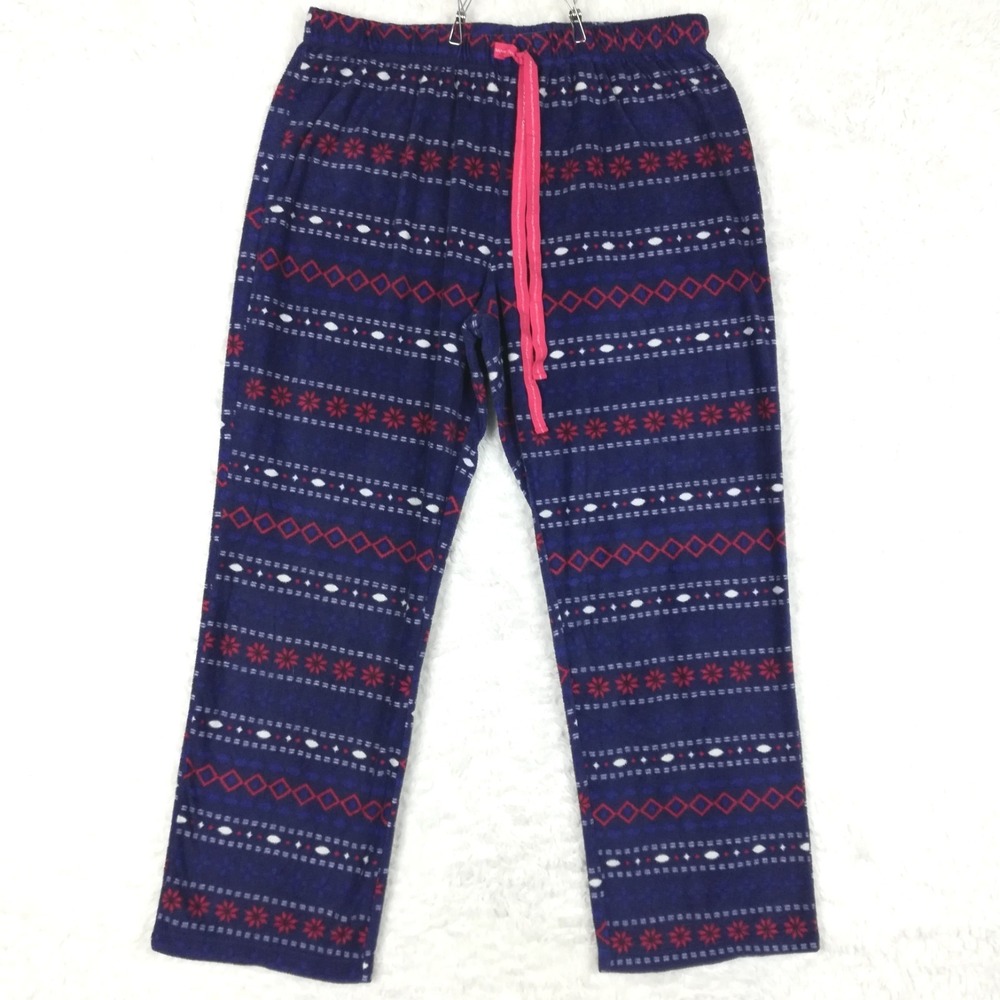 Soft Sensations Womens Pants Pajama Sleepwear Navy Nordic Fair Isle Fleece 2X